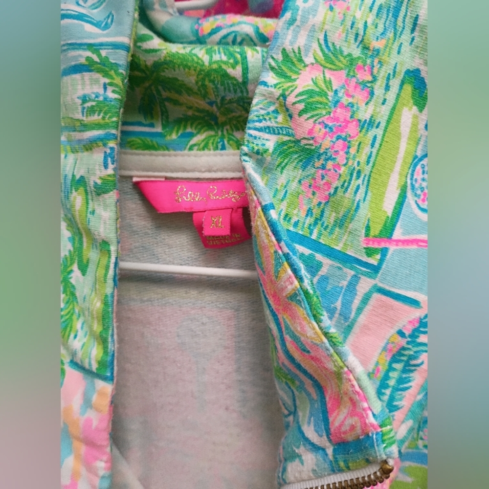 Lilly Pulitzer Pastel Tropical Print Zip Front Jacket - Pink Blue Green - Picture 2 of 2